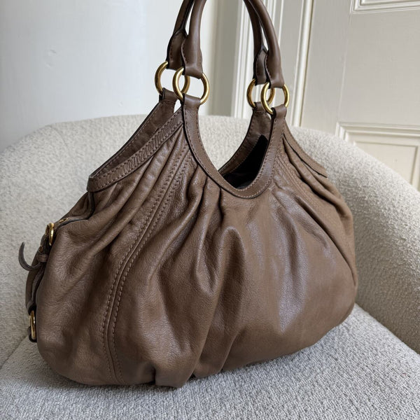Miu Miu Hobo Leather Mocha Brown Shoulder Bag