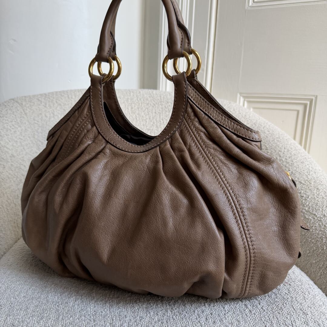 Miu Miu Hobo Leather Mocha Brown Shoulder Bag
