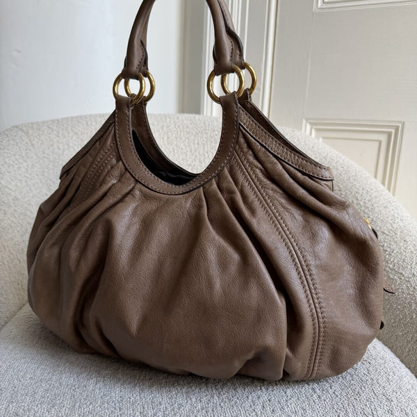 Miu Miu Hobo Leather Mocha Brown Shoulder Bag