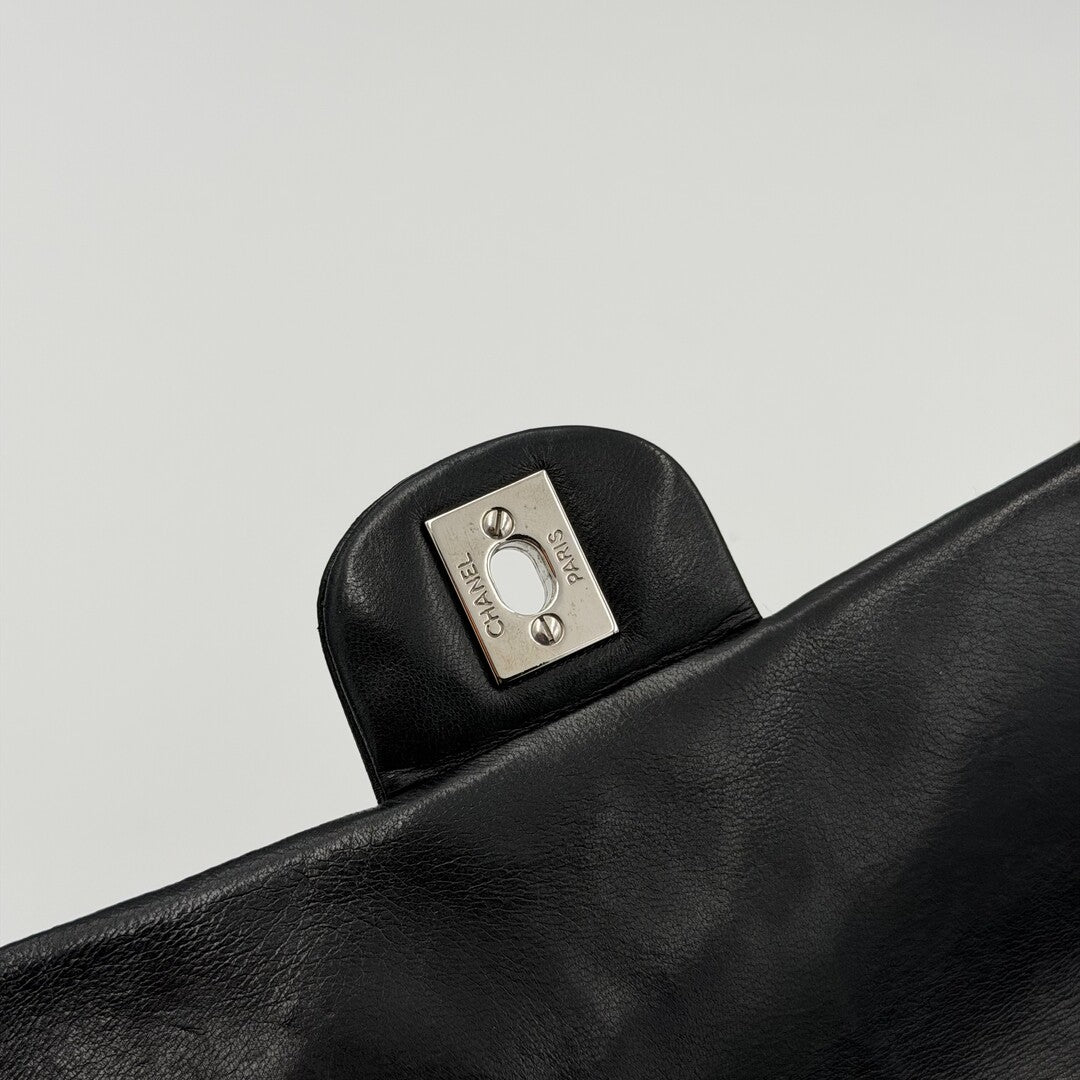 2008 Chanel East West Black Leather Flap Mini Shoulder Bag