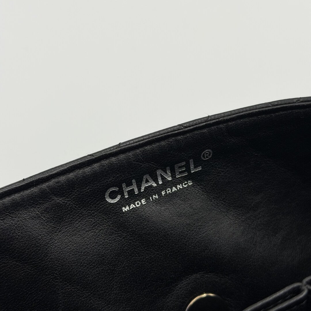 2008 Chanel East West Black Leather Flap Mini Shoulder Bag