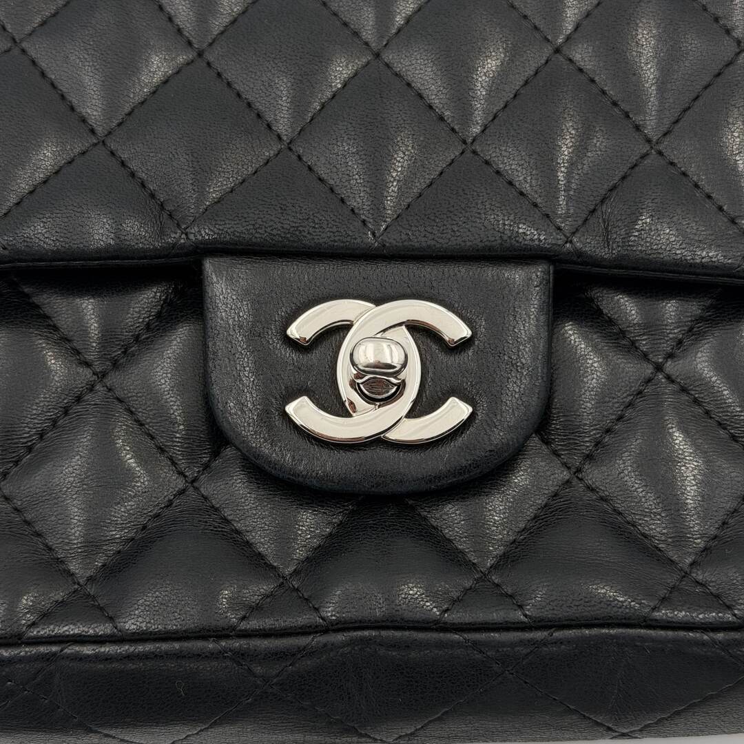 2008 Chanel East West Black Leather Flap Mini Shoulder Bag
