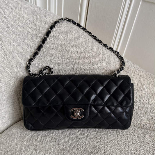 2008 Chanel East West Black Leather Flap Mini Shoulder Bag