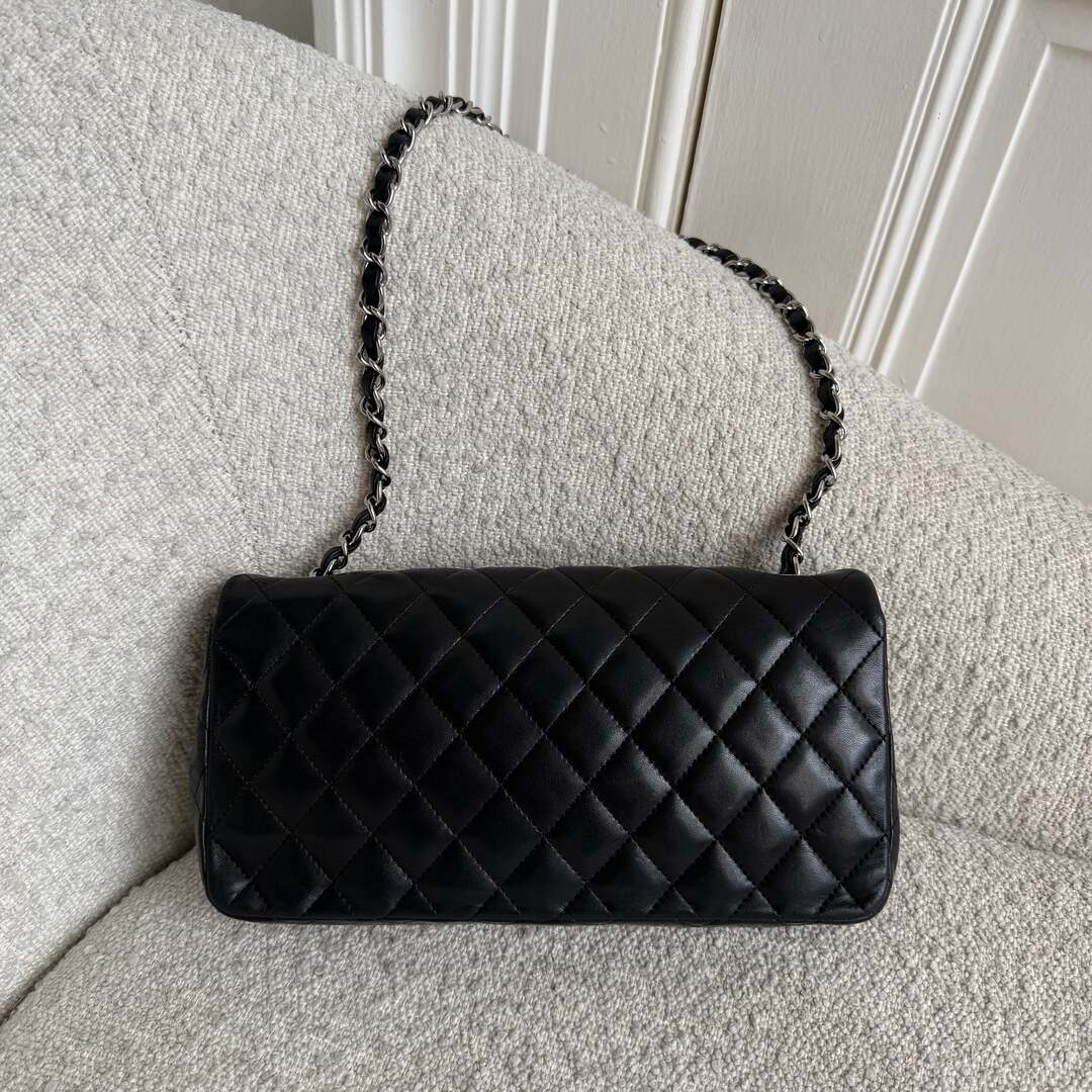 2008 Chanel East West Black Leather Flap Mini Shoulder Bag