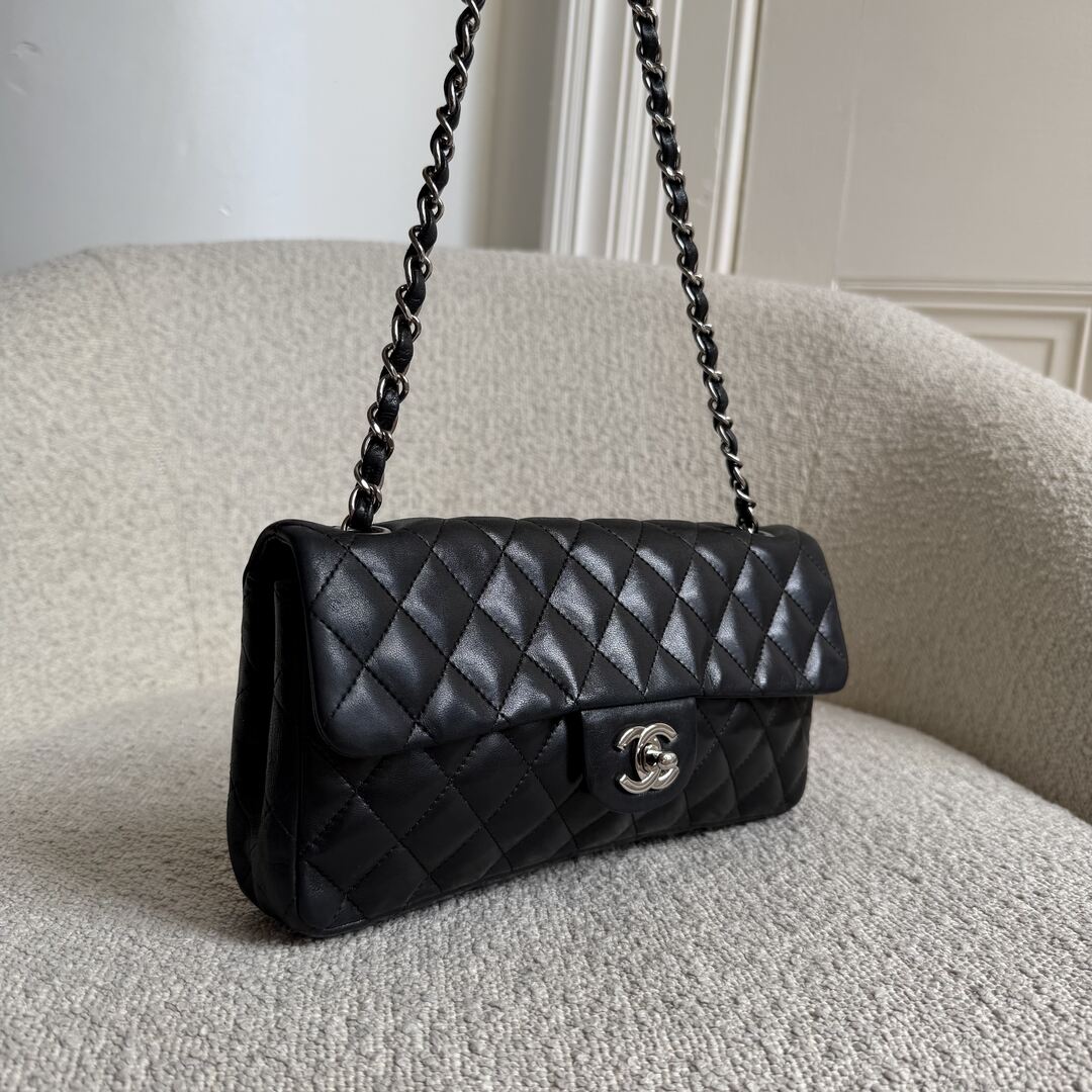 2008 Chanel East West Black Leather Flap Mini Shoulder Bag