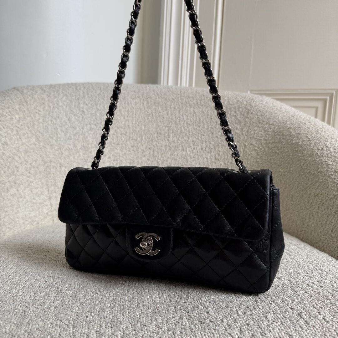 2008 Chanel East West Black Leather Flap Mini Shoulder Bag