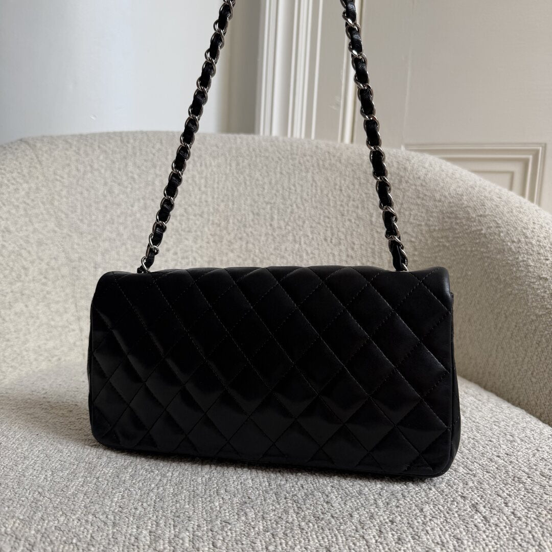 2008 Chanel East West Black Leather Flap Mini Shoulder Bag