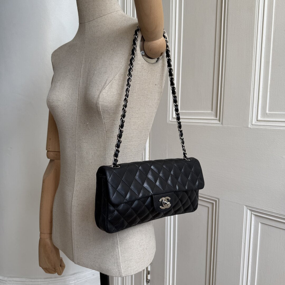 2008 Chanel East West Black Leather Flap Mini Shoulder Bag