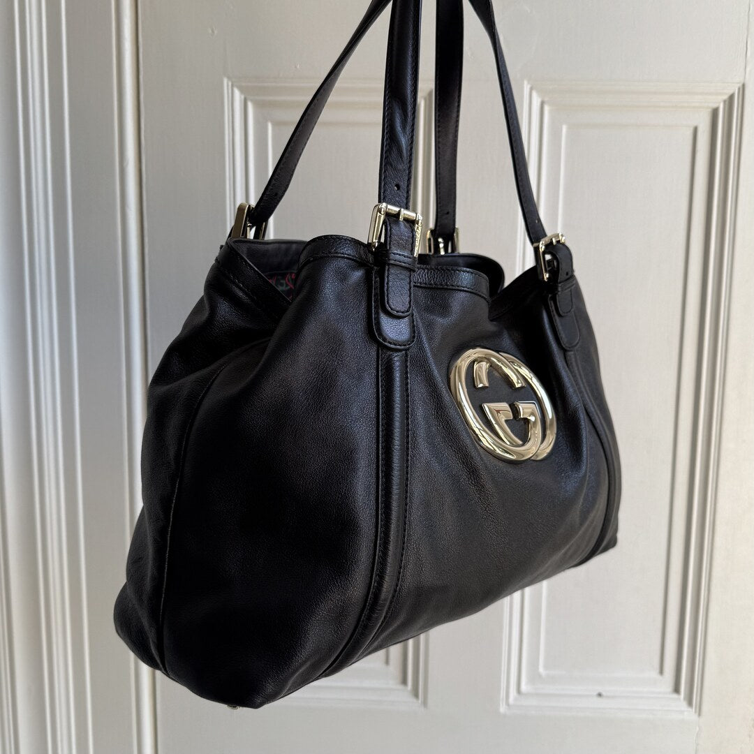 Gucci GG Britt Leather Black Tote Bag