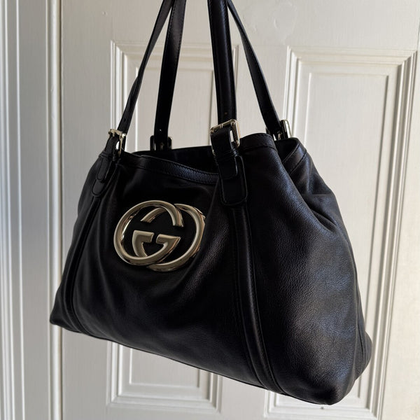 Gucci GG Britt Leather Black Tote Bag
