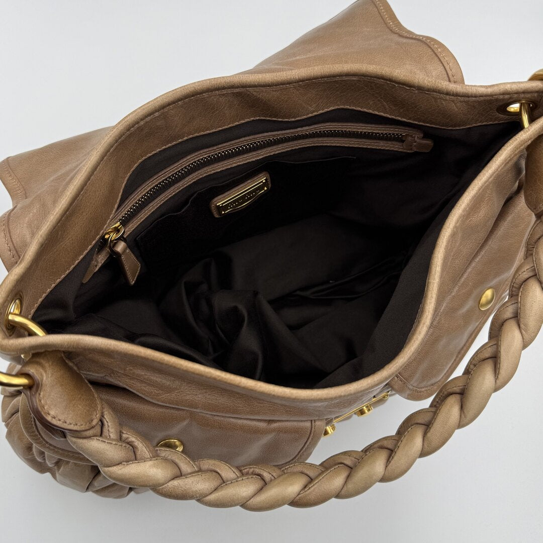 Miu Miu Matelasse Leather Brown Shoulder Bag