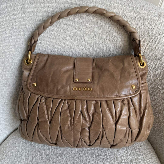 Miu Miu Matelasse Leather Brown Shoulder Bag