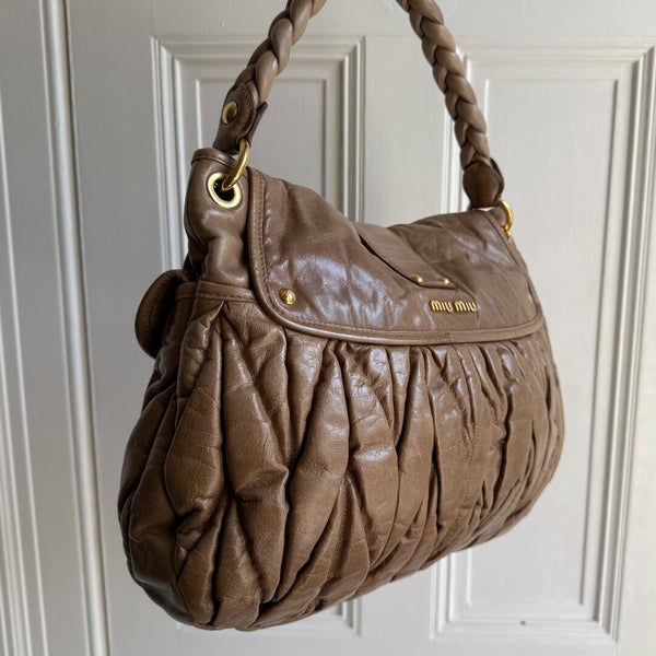 Miu Miu Matelasse Leather Brown Shoulder Bag