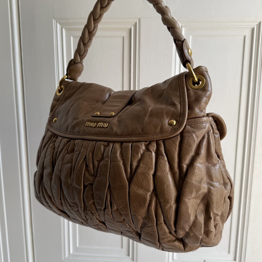 Miu Miu Matelasse Leather Brown Shoulder Bag