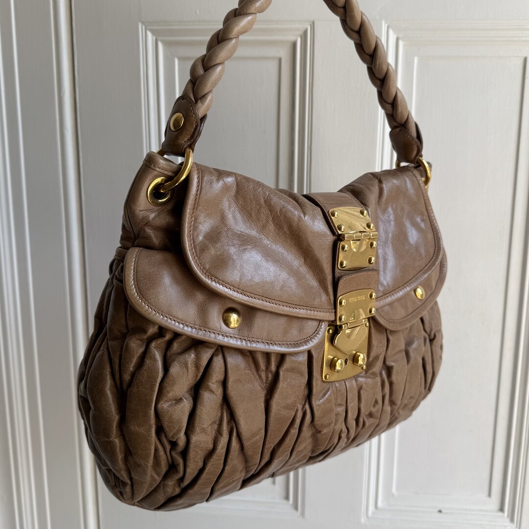 Miu Miu Matelasse Leather Brown Shoulder Bag