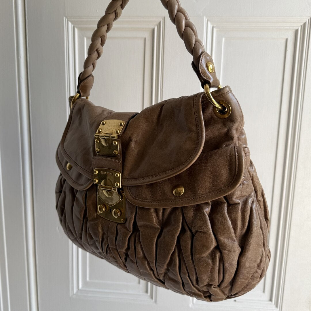 Miu Miu Matelasse Leather Brown Shoulder Bag