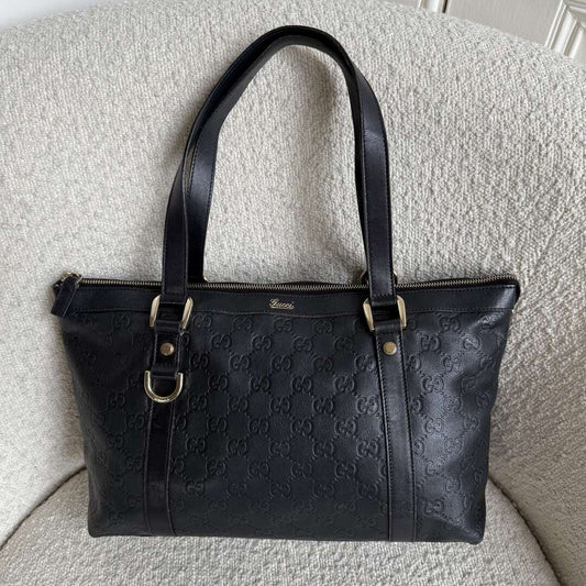 Gucci Guccissima Abbey Black Leather Shoulder Bag
