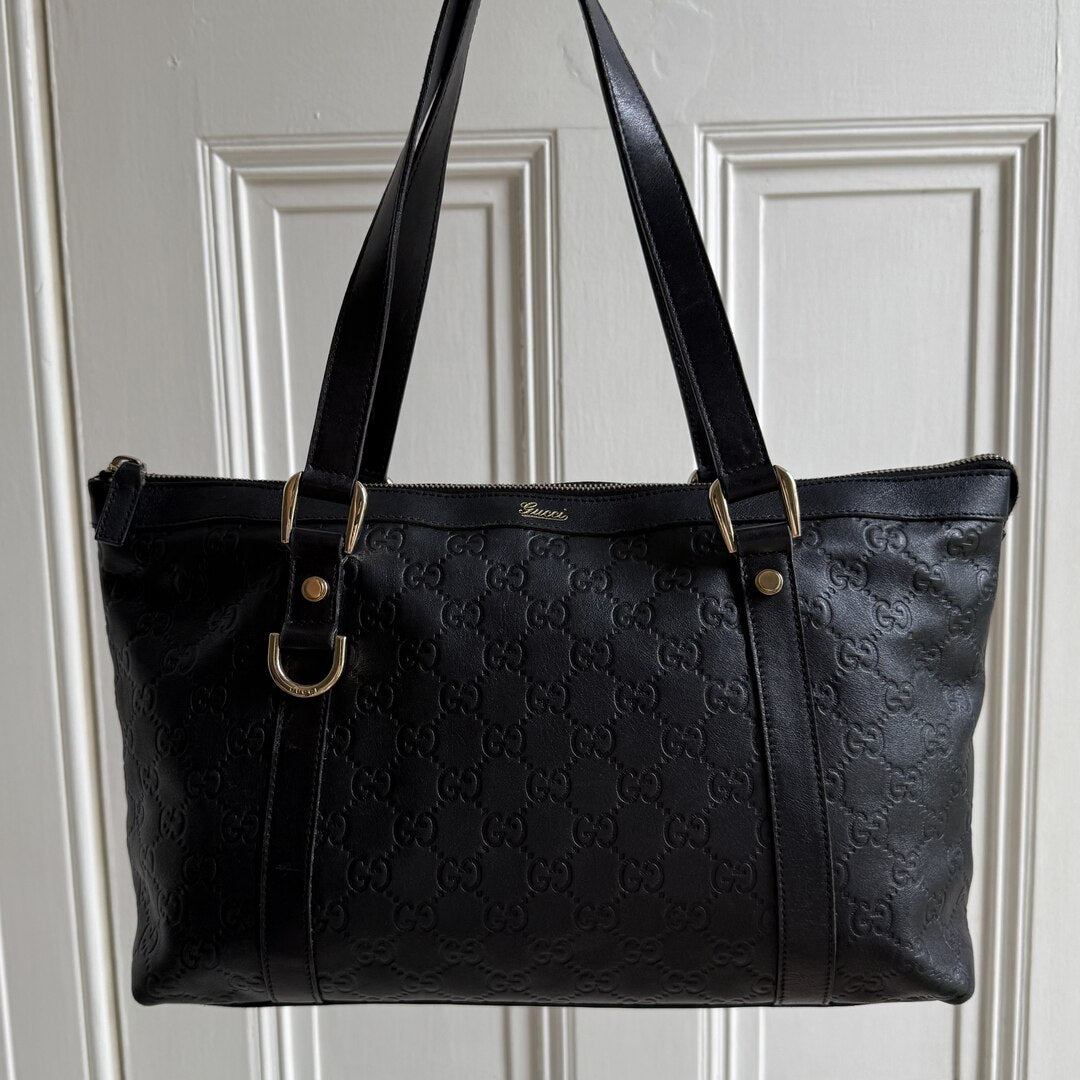 Gucci Guccissima Abbey Black Leather Shoulder Bag