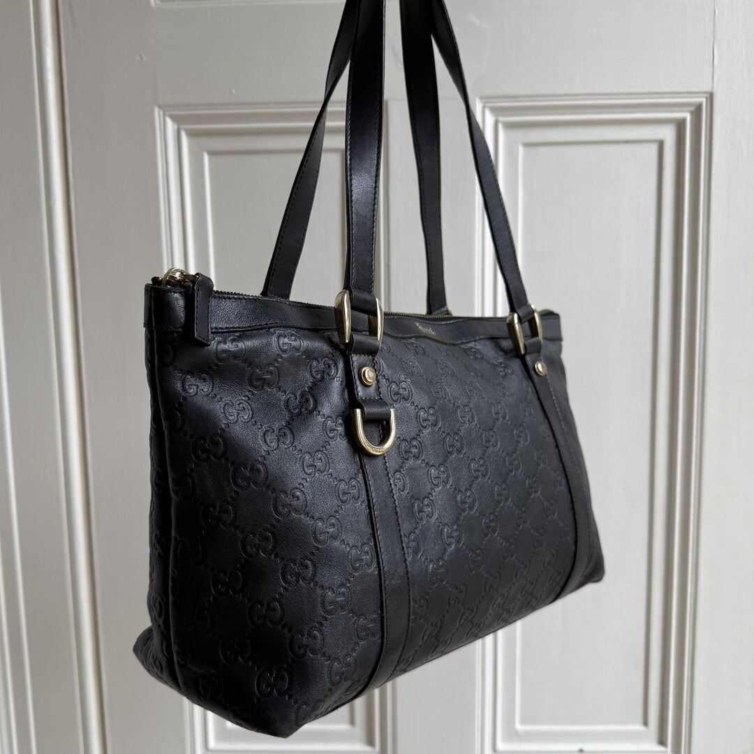 Gucci Guccissima Abbey Black Leather Shoulder Bag