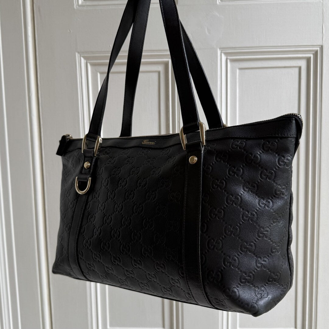 Gucci Guccissima Abbey Black Leather Shoulder Bag