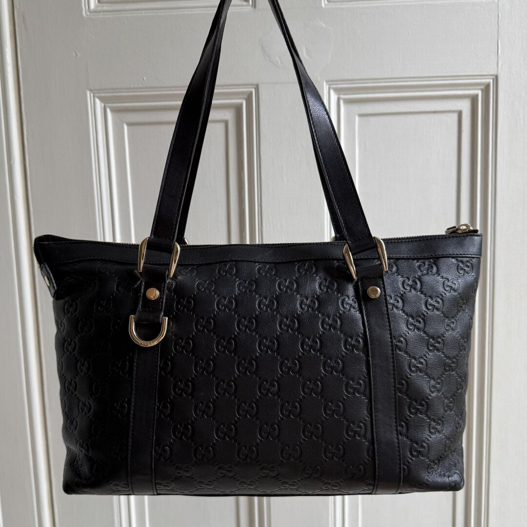 Gucci Guccissima Abbey Black Leather Shoulder Bag