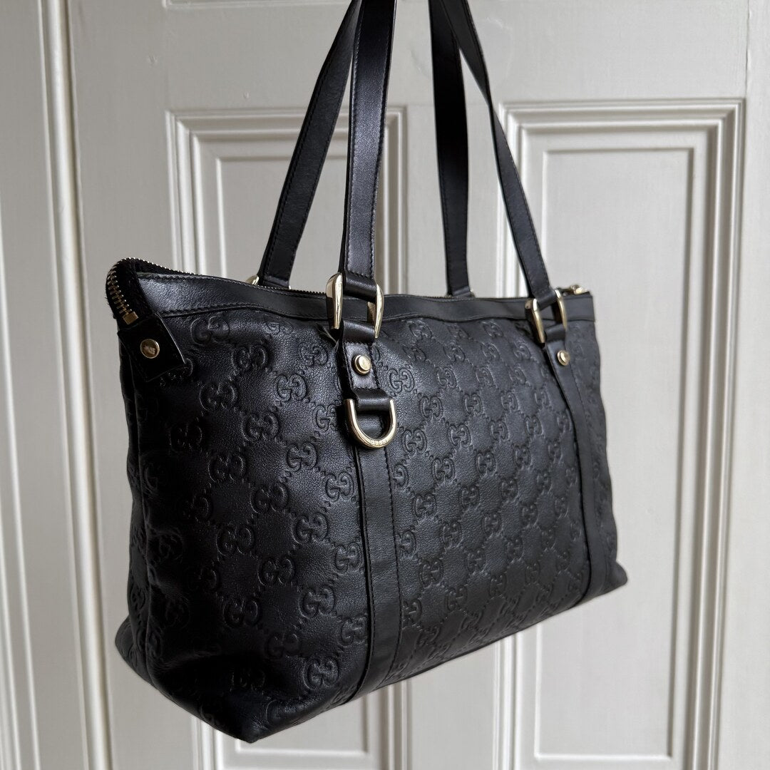 Gucci Guccissima Abbey Black Leather Shoulder Bag