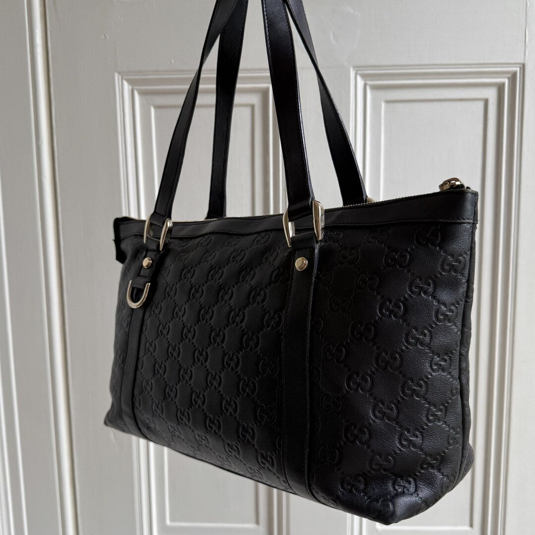 Gucci Guccissima Abbey Black Leather Shoulder Bag