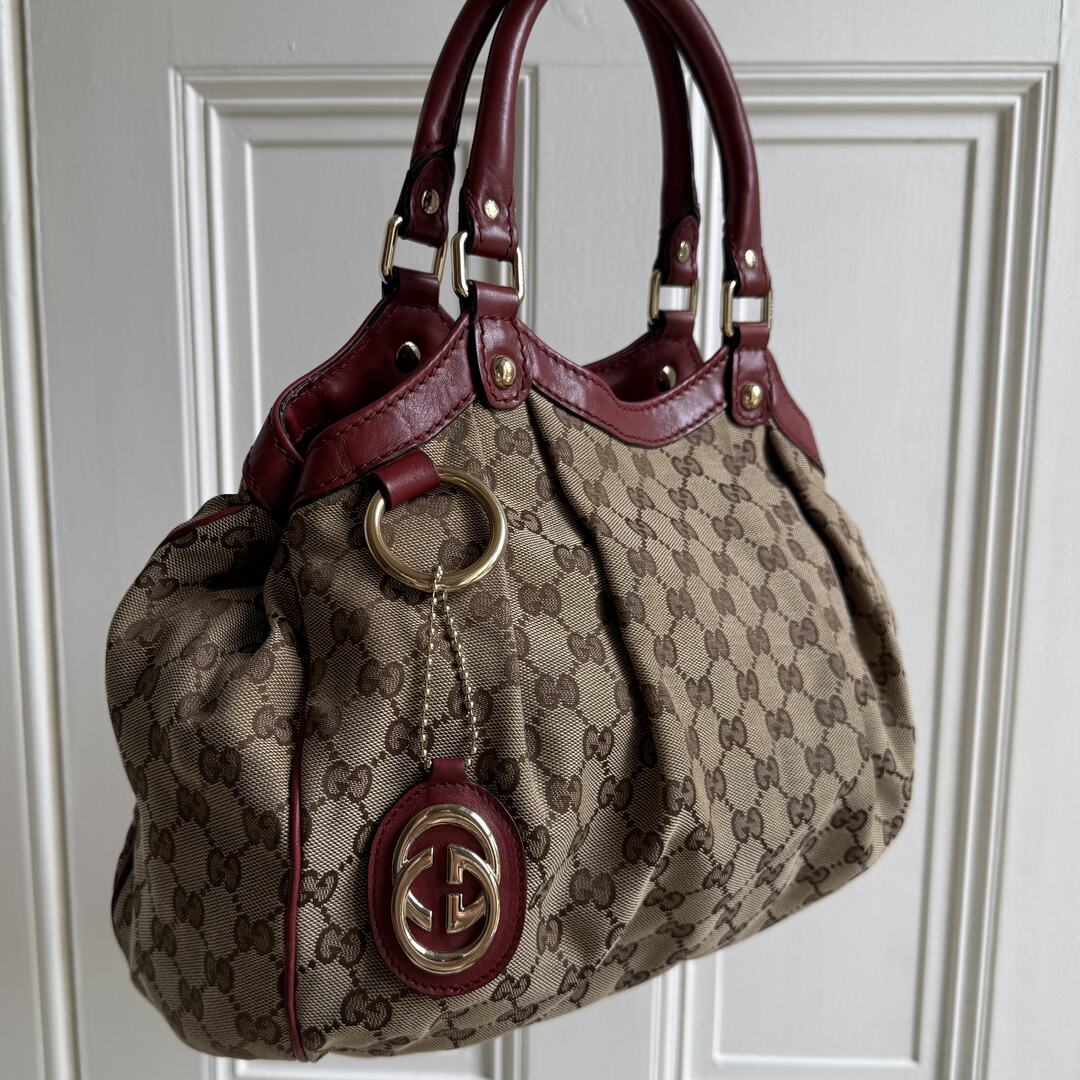 Gucci GG Canvas Sukey Red Tote Bag