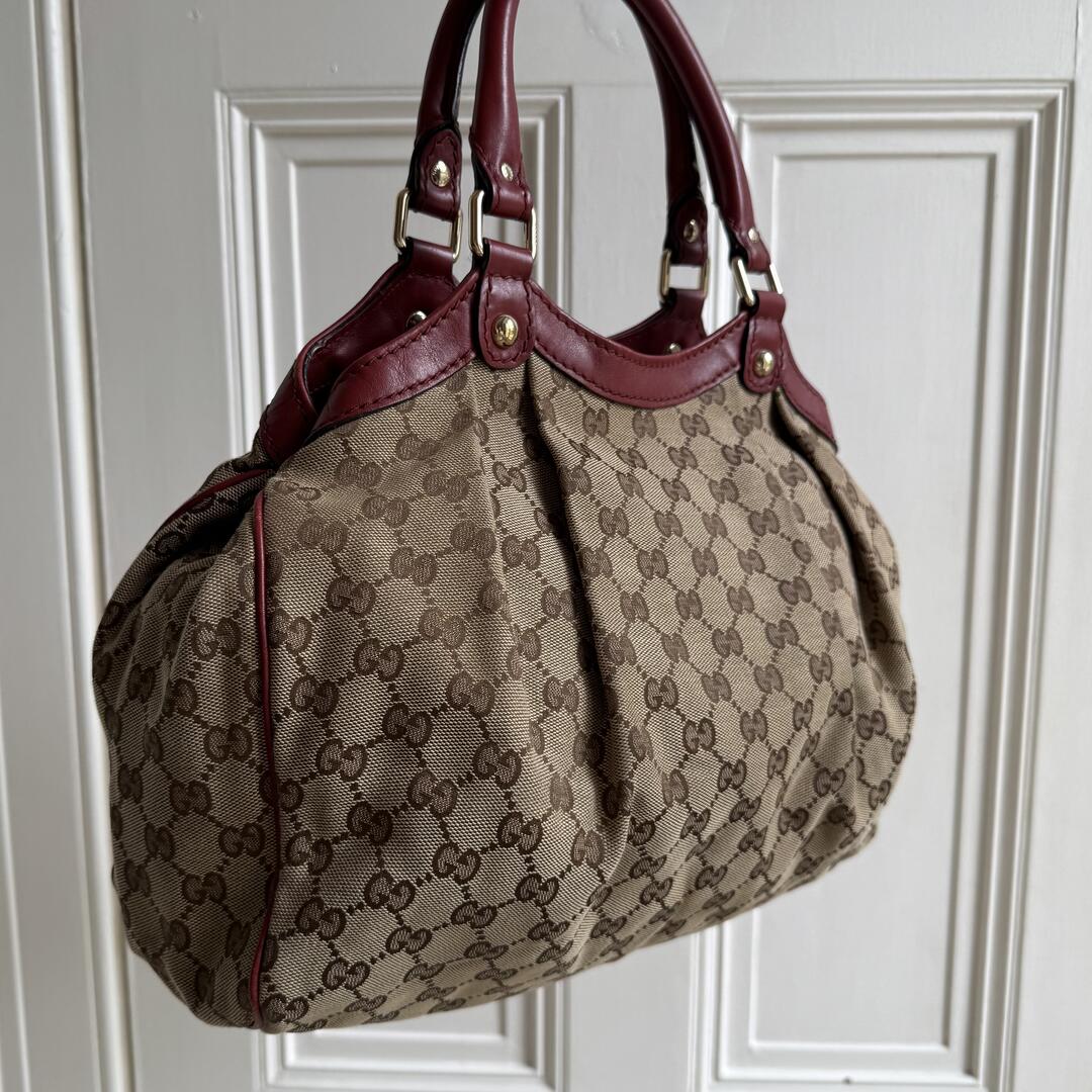 Gucci GG Canvas Sukey Red Tote Bag