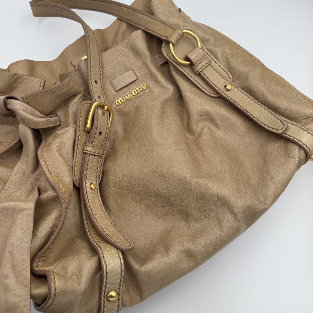Miu Miu Vitello Leather Beige Tote Bag