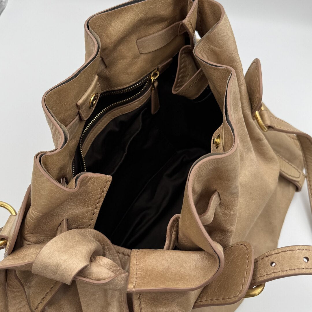 Miu Miu Vitello Leather Beige Tote Bag