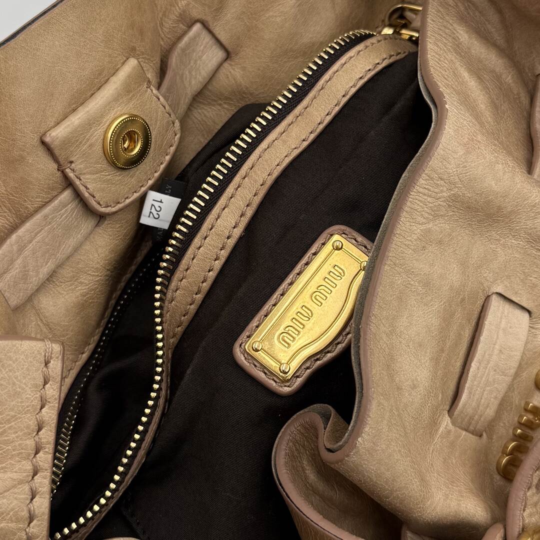 Miu Miu Vitello Leather Beige Tote Bag