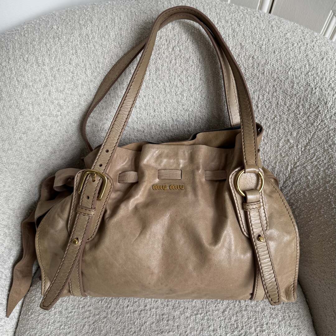 Miu Miu Vitello Leather Beige Tote Bag
