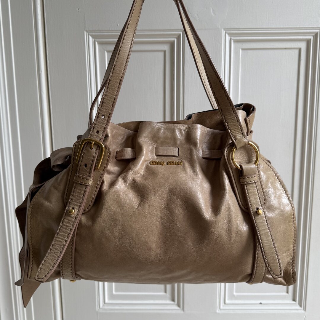 Miu Miu Vitello Leather Beige Tote Bag