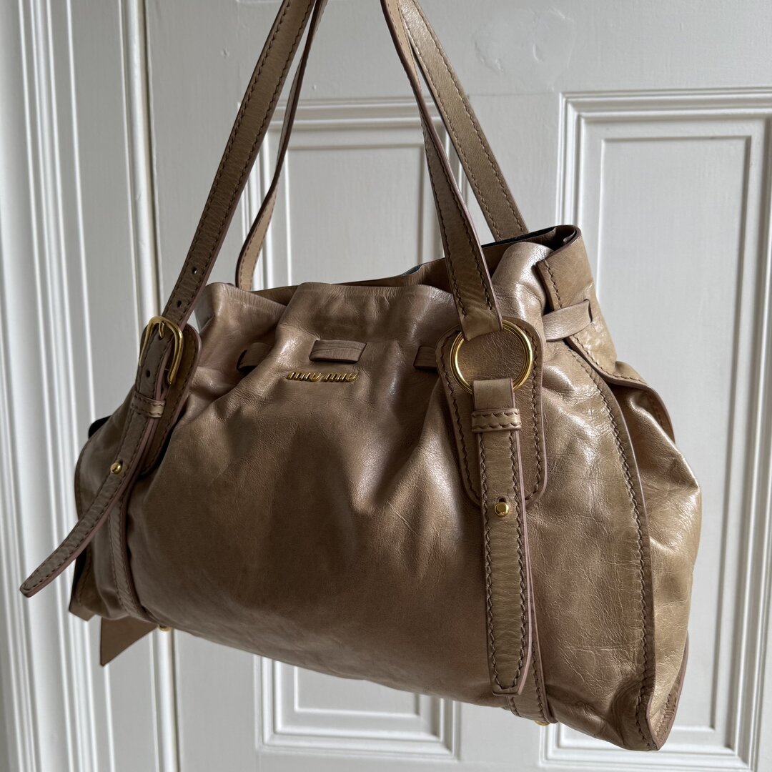 Miu Miu Vitello Leather Beige Tote Bag