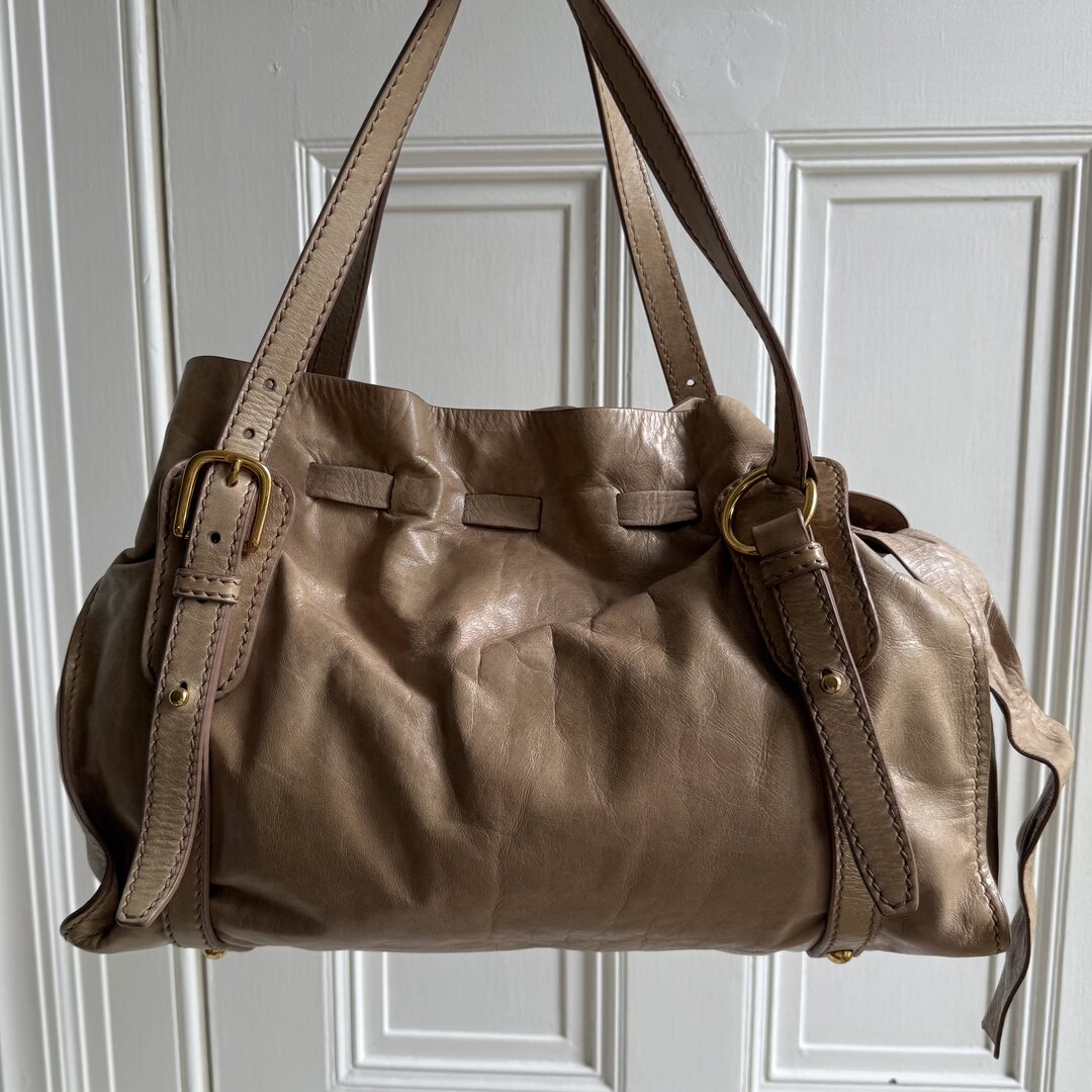Miu Miu Vitello Leather Beige Tote Bag
