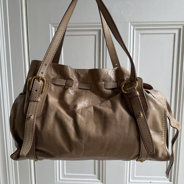 Miu Miu Vitello Leather Beige Tote Bag