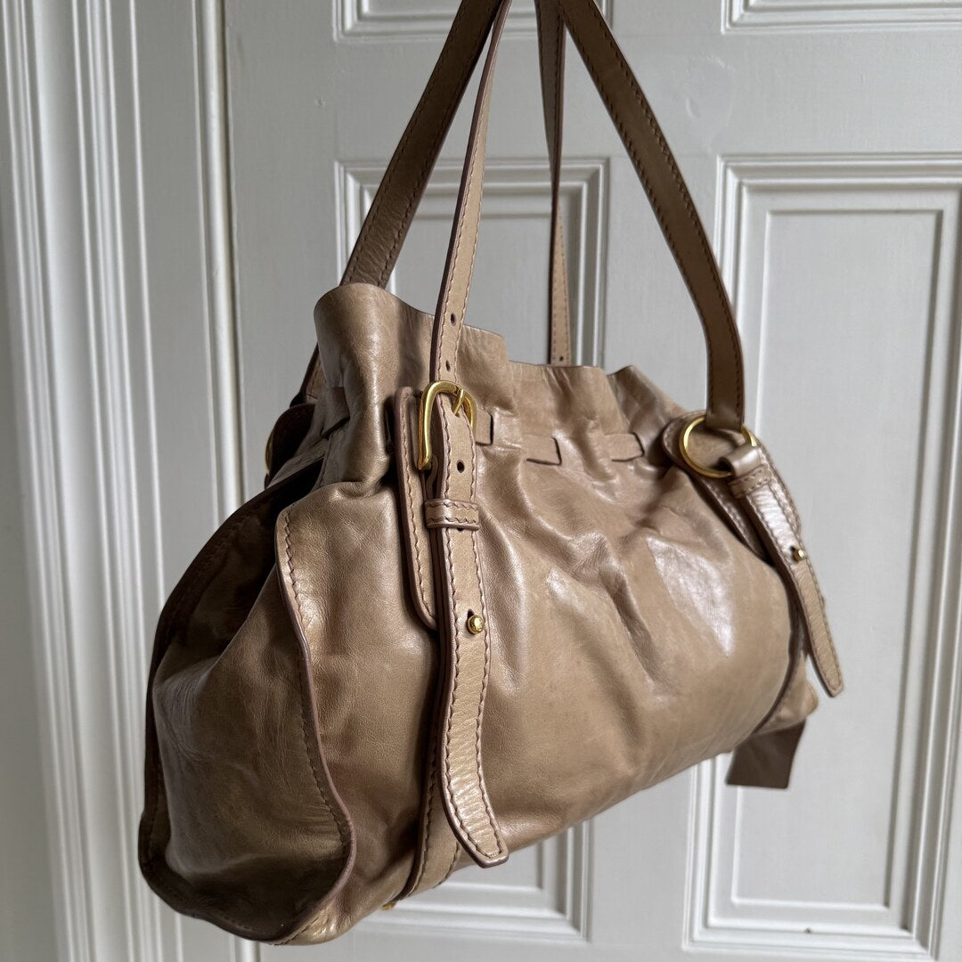 Miu Miu Vitello Leather Beige Tote Bag
