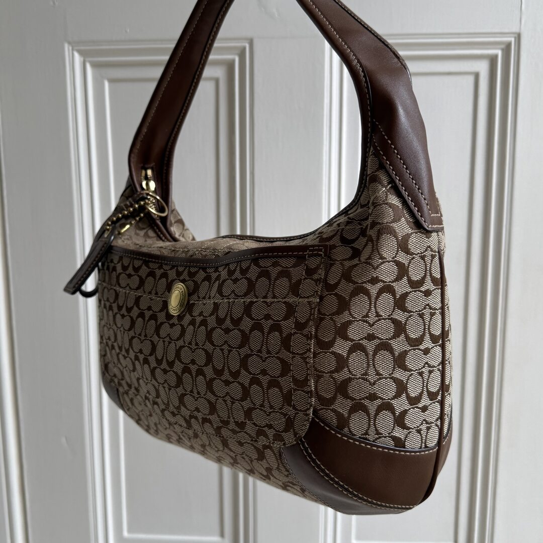 Coach Mini Signature Brown Hobo Shoulder Bag