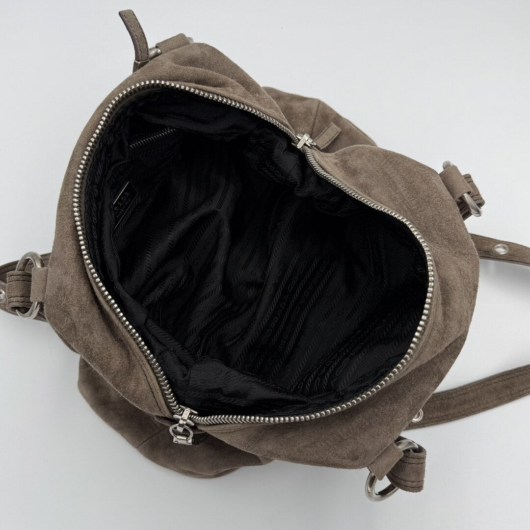 Prada Suede Grey Leather Shoulder Bag