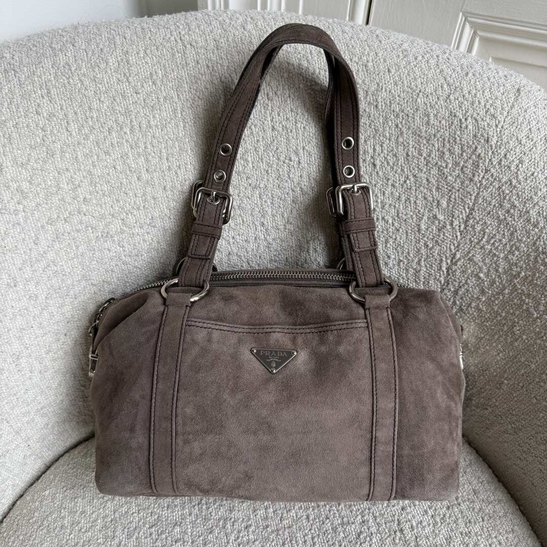 Prada Suede Grey Leather Shoulder Bag