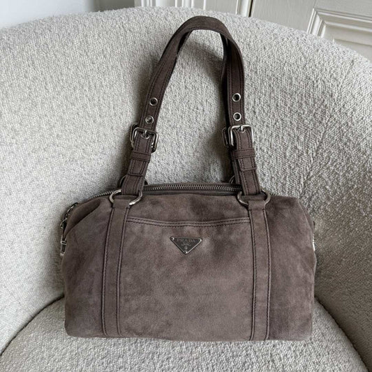 Prada Suede Grey Leather Shoulder Bag