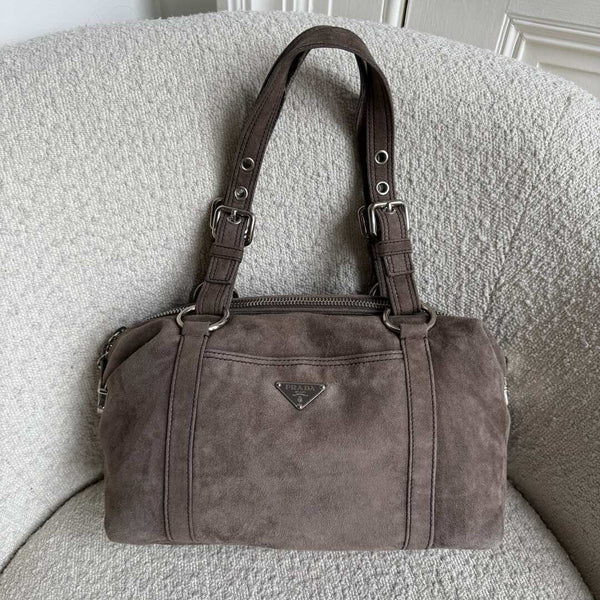 Prada Suede Grey Leather Shoulder Bag