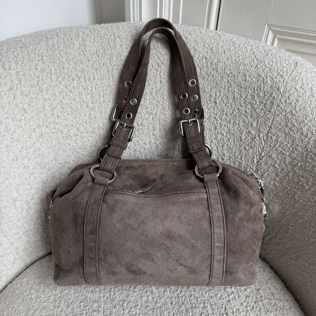 Prada Suede Grey Leather Shoulder Bag