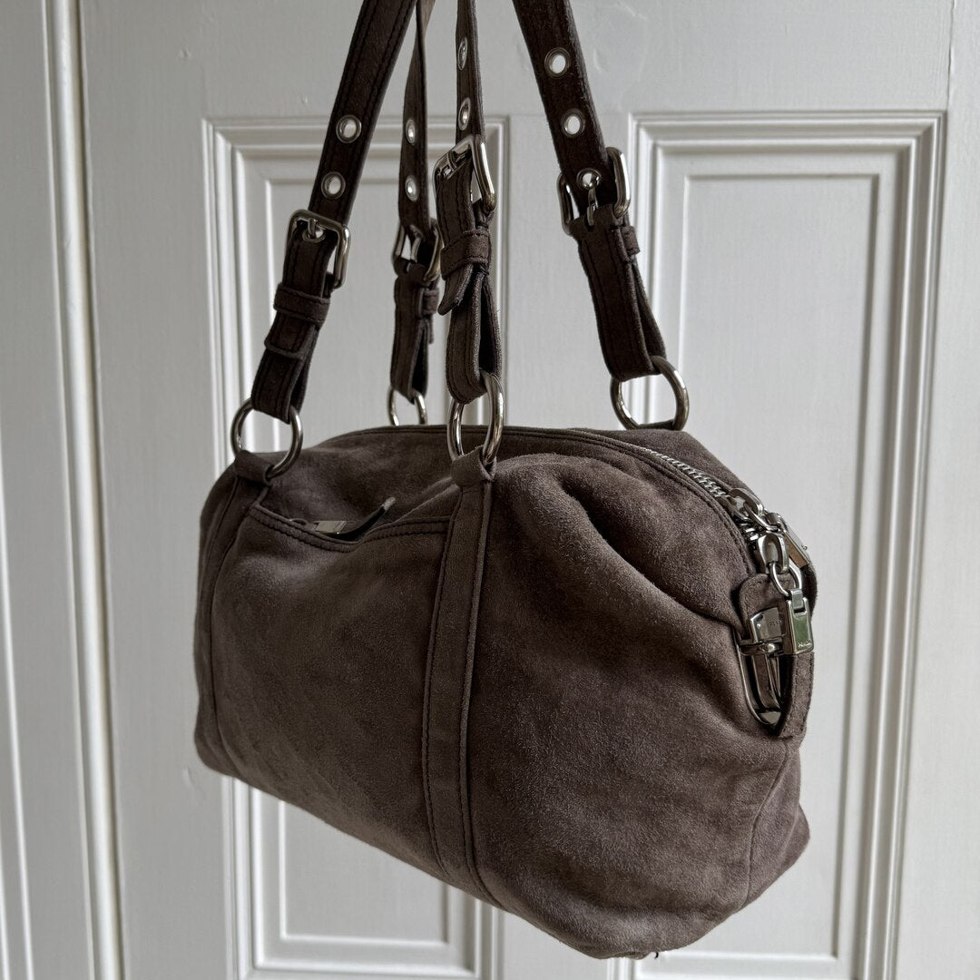 Prada Suede Grey Leather Shoulder Bag