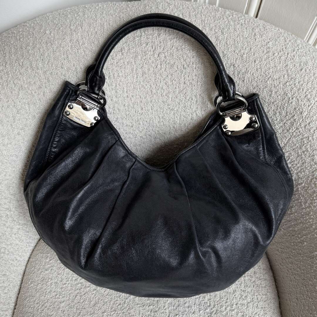 Miu Miu Black Leather Hobo Shoulder Bag
