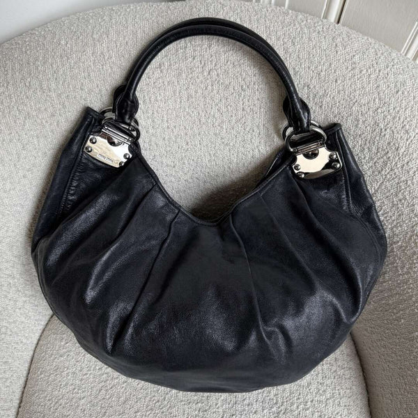 Miu Miu Black Leather Hobo Shoulder Bag