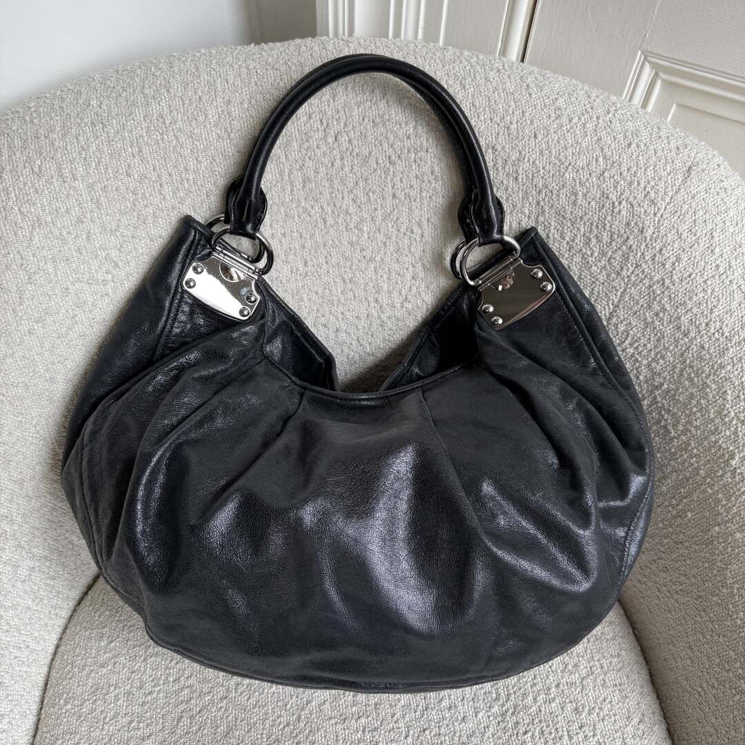 Miu Miu Black Leather Hobo Shoulder Bag