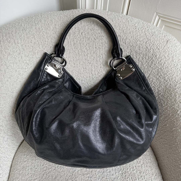 Miu Miu Black Leather Hobo Shoulder Bag