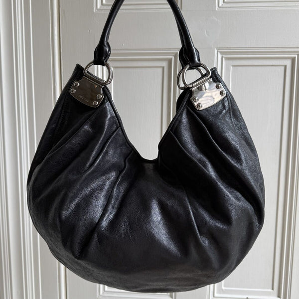 Miu Miu Black Leather Hobo Shoulder Bag
